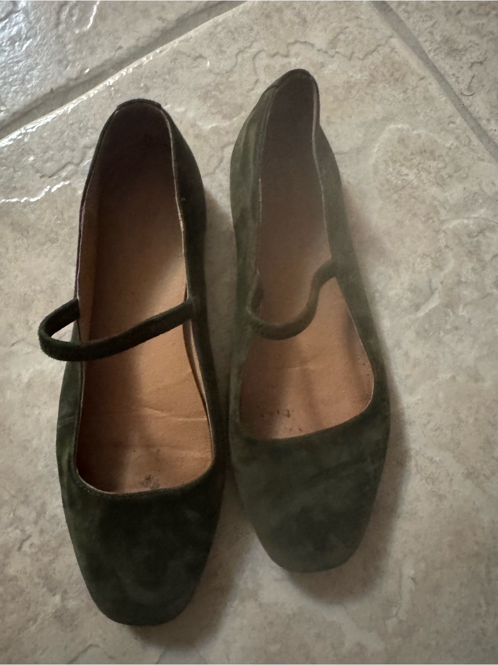 Madewell Olive Green Suede Mary Jane Flats